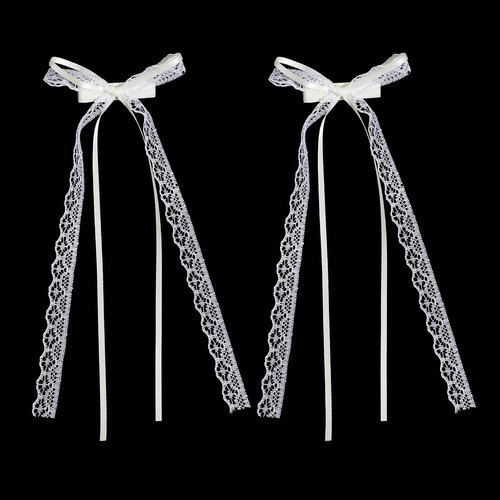 2pcs white lace hair bows - lace,
