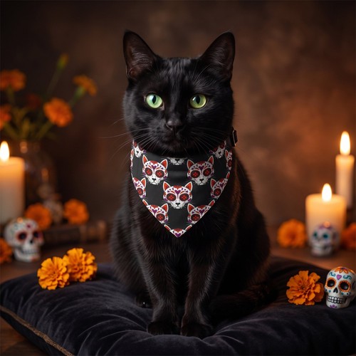 Sugar skull cat bandana - sugar,