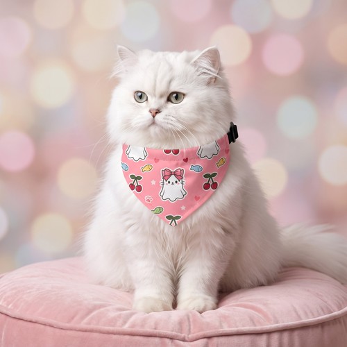 White fluffy cat bandana - white,