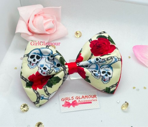 Skulls crossbones hair bow - crossbones,