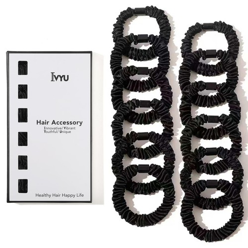 Satin silk hair ties - silk, black